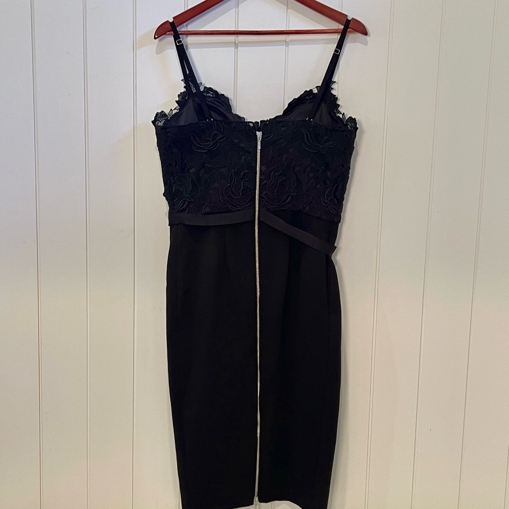 Catherine Deane London Black Lace Bodice Dress Faux Leather Skirt Size 12 - Picture 2 of 5